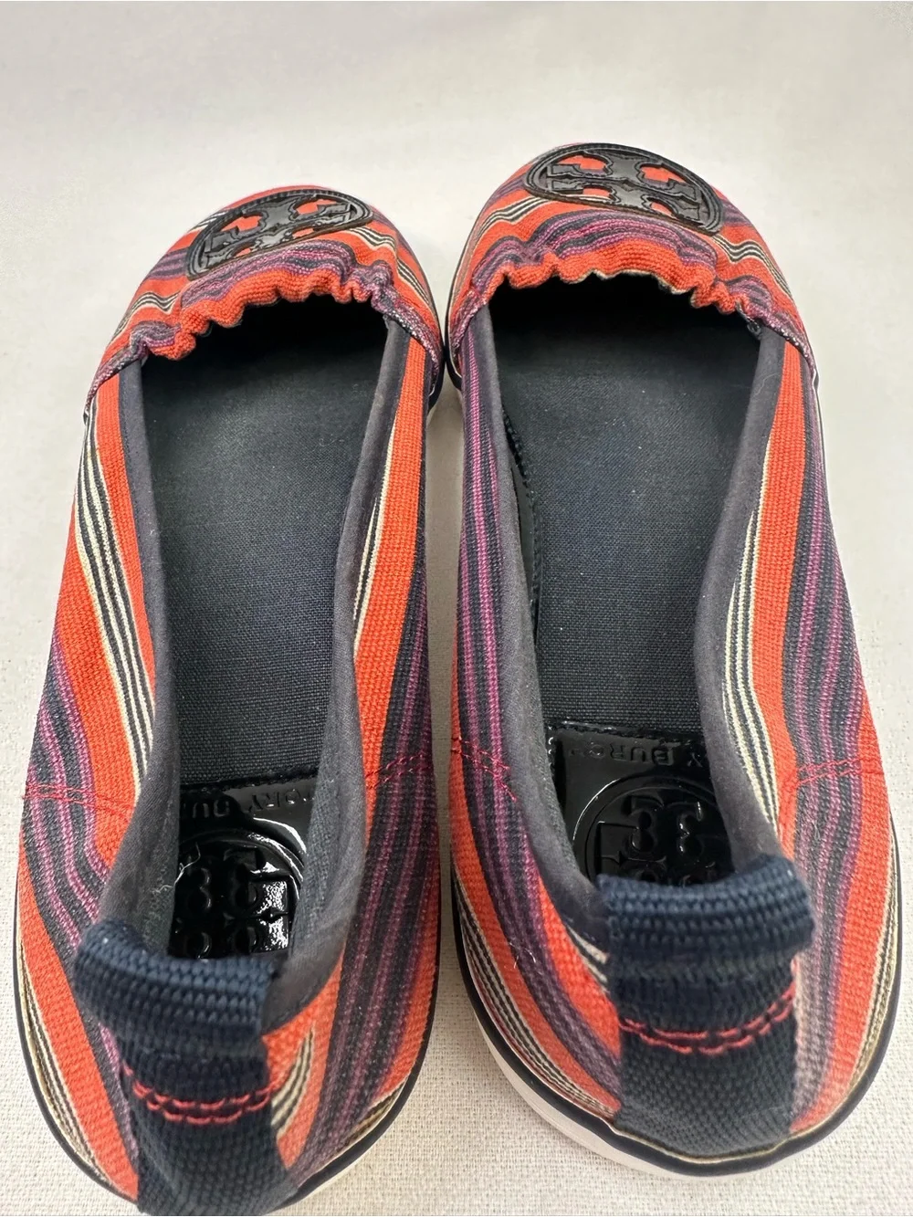 Tory Burch Striped Canvas Slip On Flats Logo Shoes Women’s 7.5 Multicolor